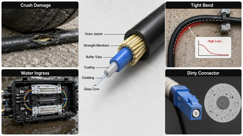 Common causes of fiber optic cable failure Common causes of fiber optic cable failure