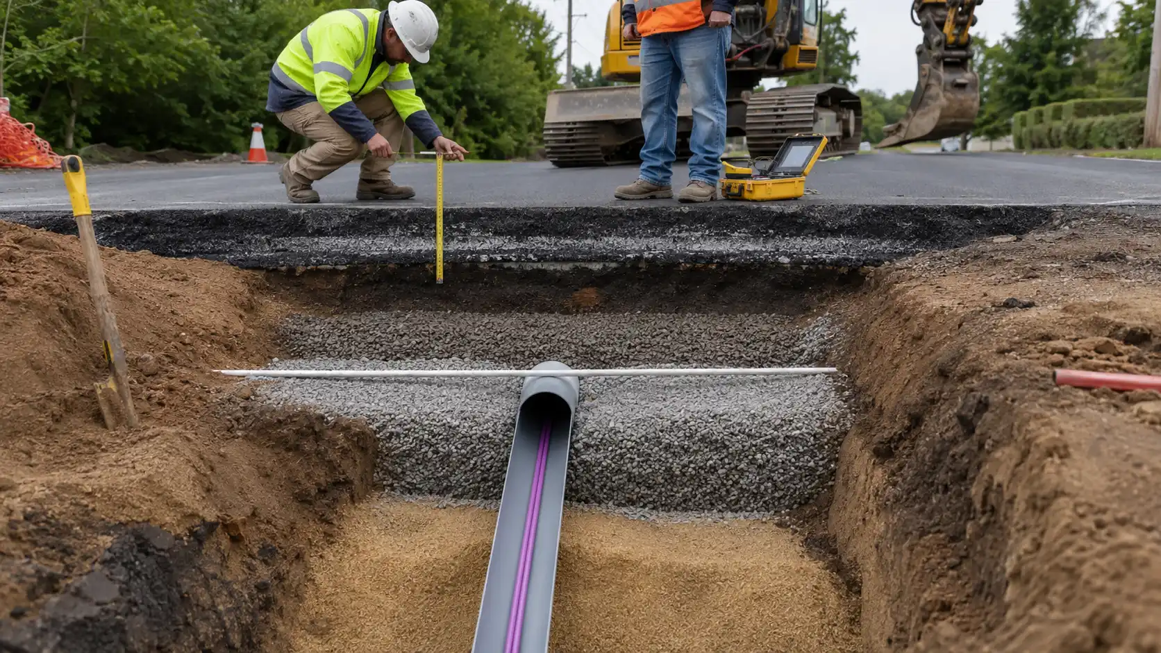 Fiber cable conduit under road crossing Fiber cable conduit under road crossing
